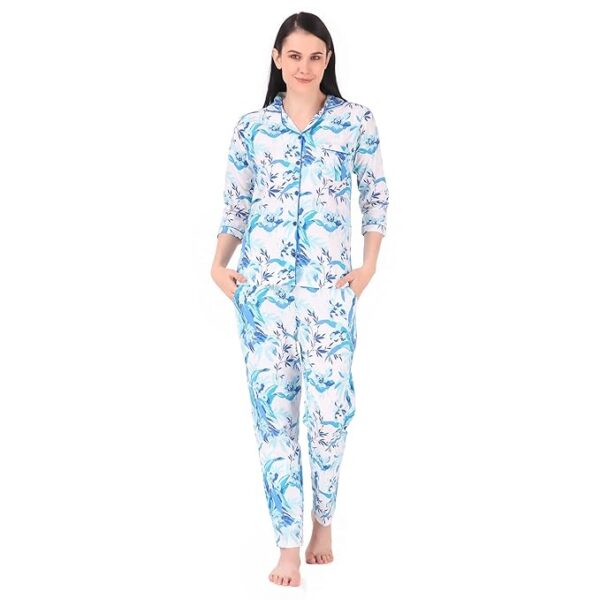Women's Stylish Latest Cotton Printed Night Suit Set of Shirt & Pyjama